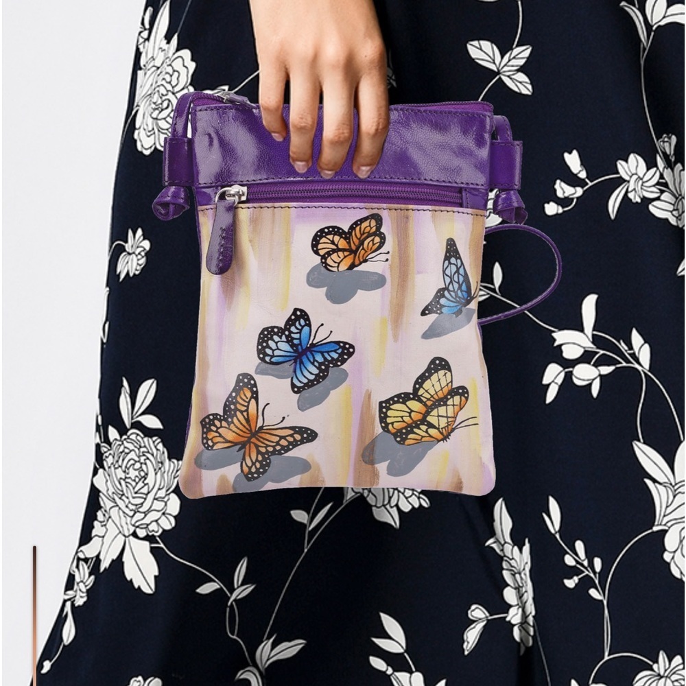 VIVID SUKRITI Purple Traditional Butterfly Pattern Hand‎ Painted Genuine Leather